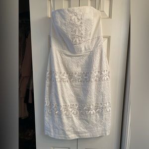 White House/Black Market white embroidered strapless dress, size 4